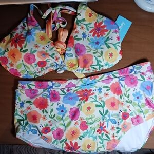 Floral Halter Bikini Set - Multicolor
